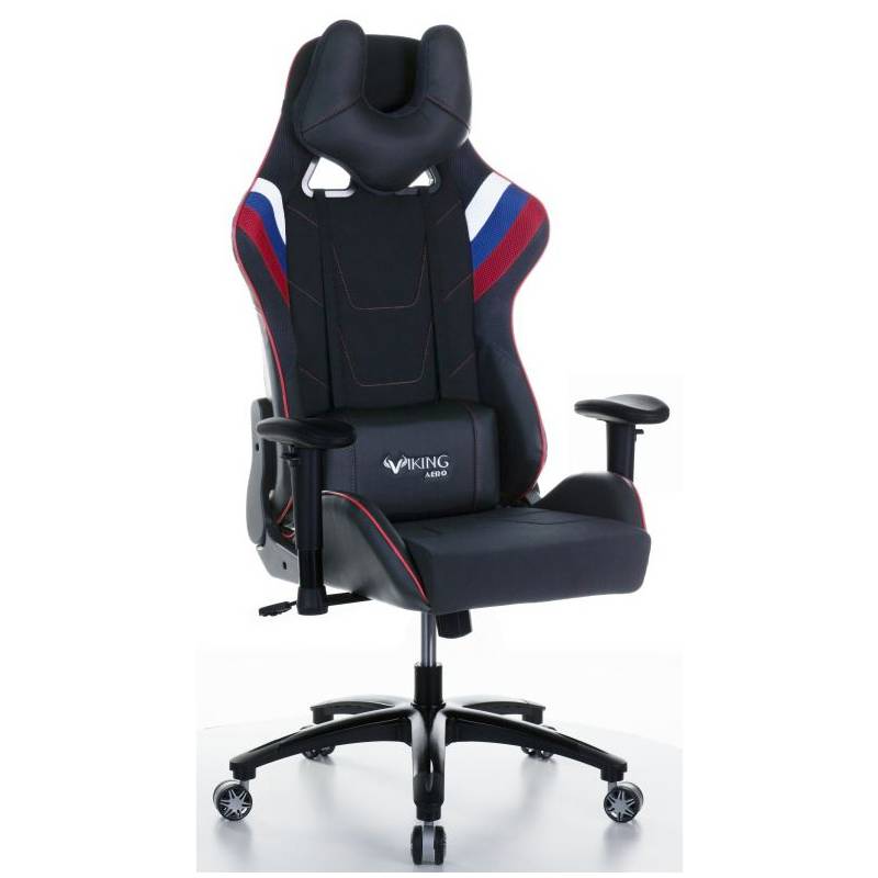 Кресло игровое геймерское Бюрократ VIKING 4 AERO RUS две подушки белый/синий/красный черный искусст.кожа/ткань главное фото